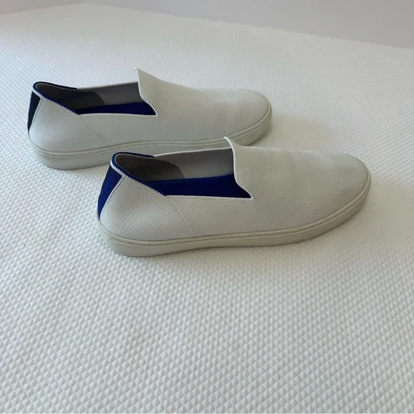 Rothy's Size W 9.5 White Blue & Black Heel Stripes Casual Slip-Ons Sneakers - Picture 7 of 9
